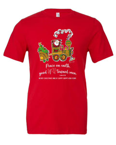 Santa in Train - Red - Short sleeve